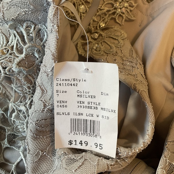 City Triangle Womens Gray Sleeveless Side Slit Rhinestone Lace Maxi Dress Size 7 - Picture 10 of 15